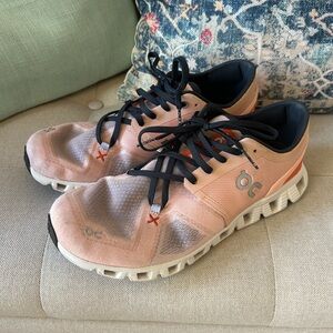 On Cloud X Peachy Pink and Black Athletic Shoes